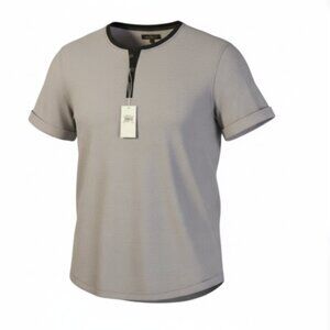 Men’s Henley Shirt Sz 3XL NEW Taupe Short Sleeve Lightweight Printed Button